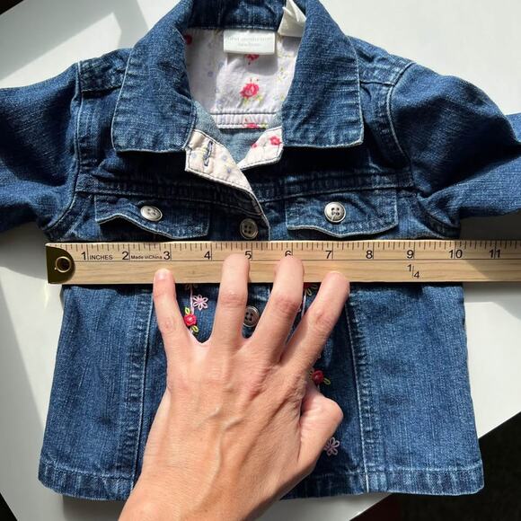 Vintage 12 Month Baby Toddler Girl Denim Blue Jean Jacket Embroidered Flower - Picture 10 of 10